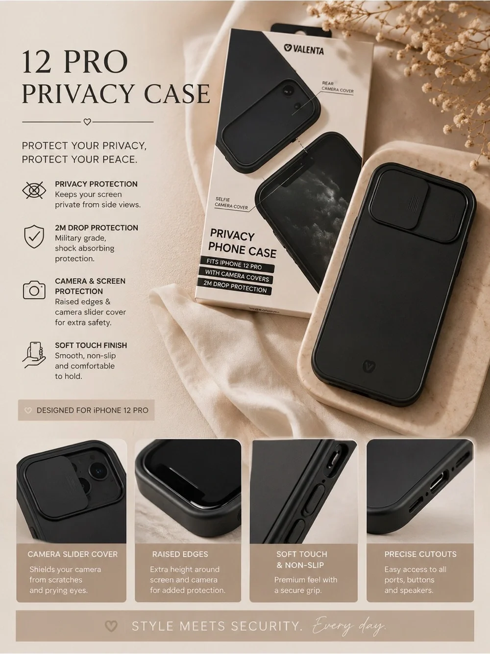 Privacy Phone Case for iPhone 12 Pro | Camera Cover + Screen Privacy